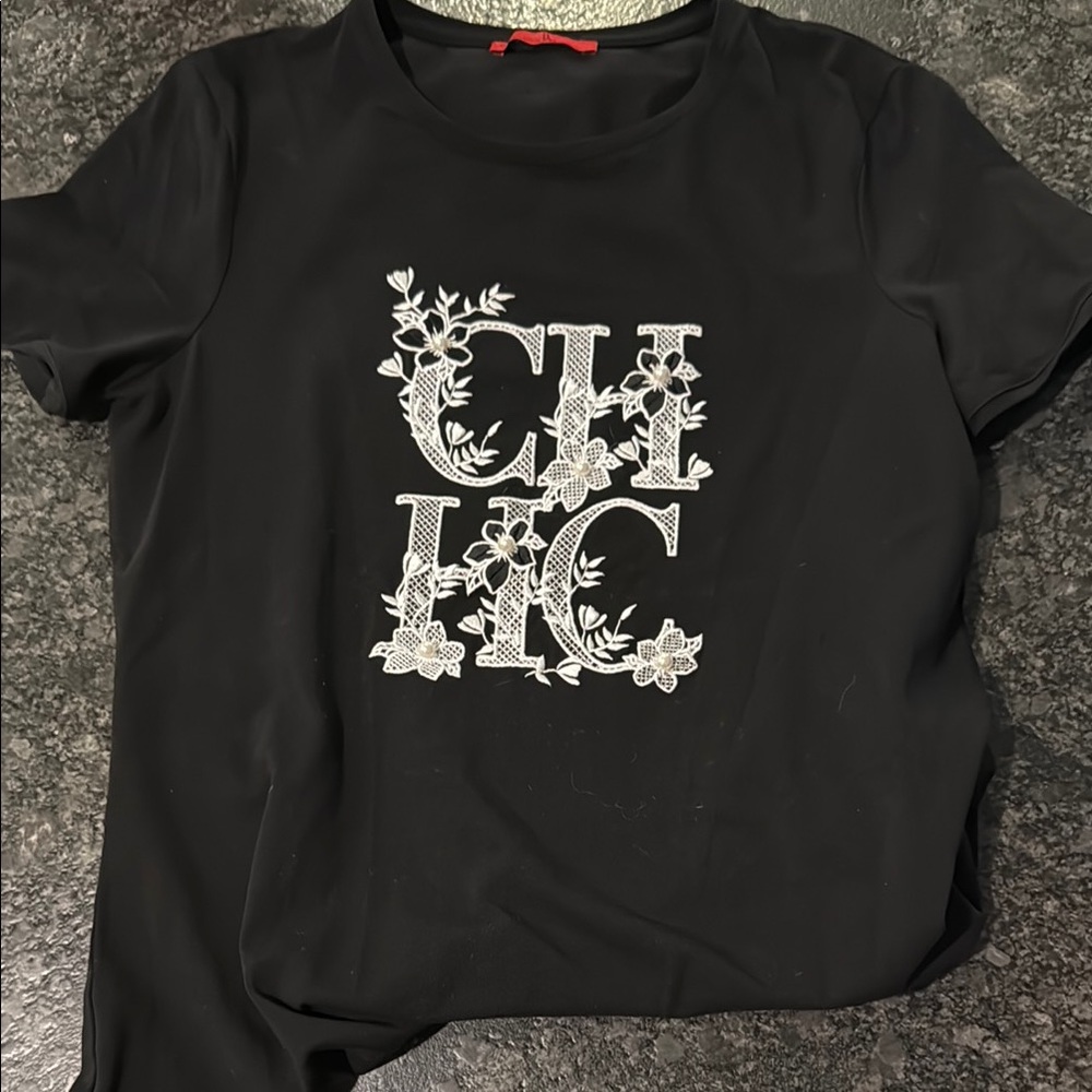 Carolina Herrera Black Graphic Tee with Floral Design